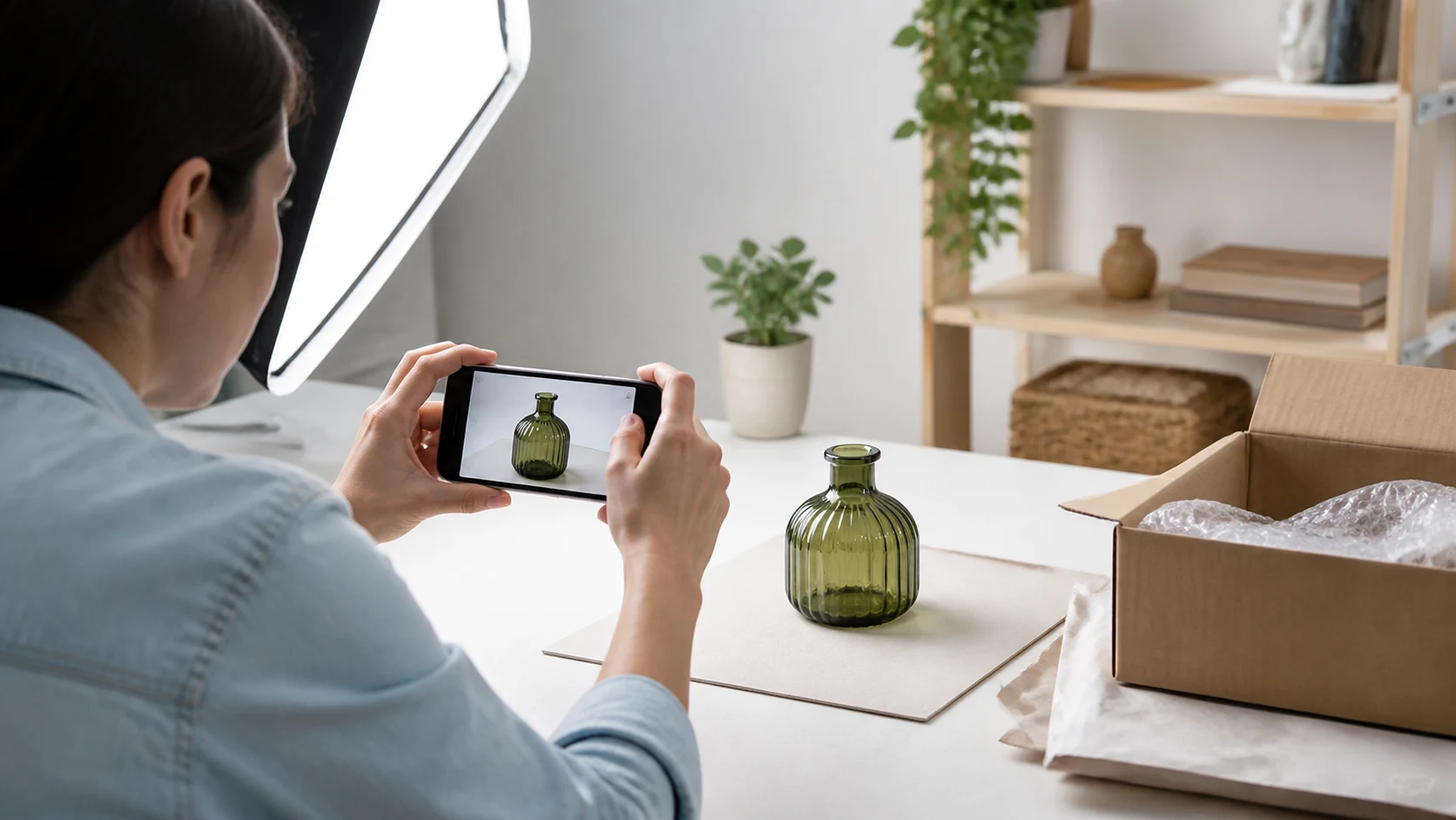 Prodavatelj fotografira proizvod za online oglas